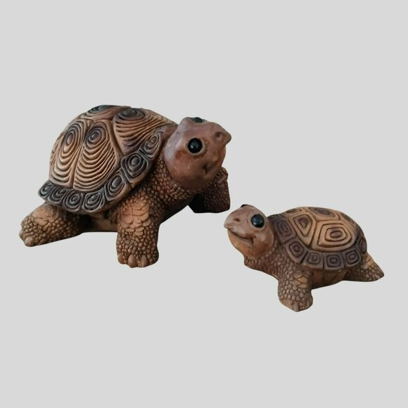 Vintage 1980s Tortoise Turtle Figurines by Don James Signed Stone Critter - Picture 1 of 15